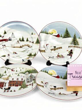 2002 David Carter Brown HOLIDAY Sakura CHRISTMAS VALLEY Salad Plates Set 4 Box